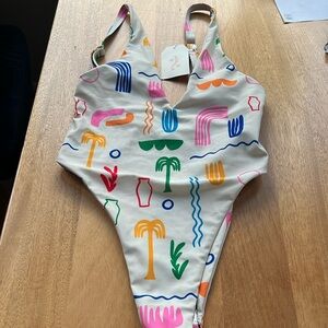 One piece high cut leg swim suit